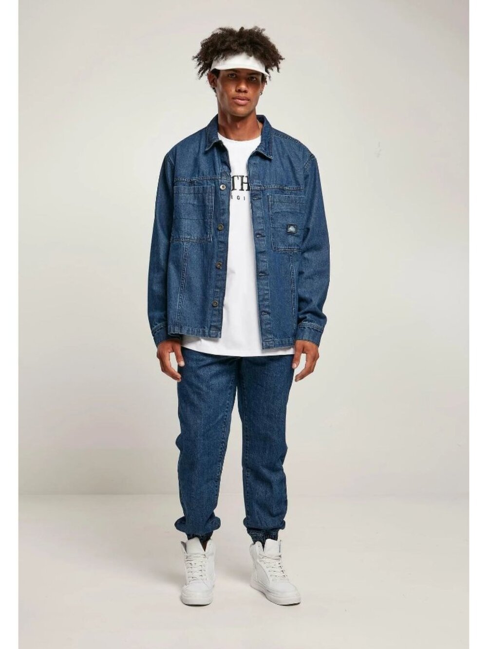 Thunder Denim Jacket Size XL Blue 100% Cotton Button Up Multiple Patch Pockets